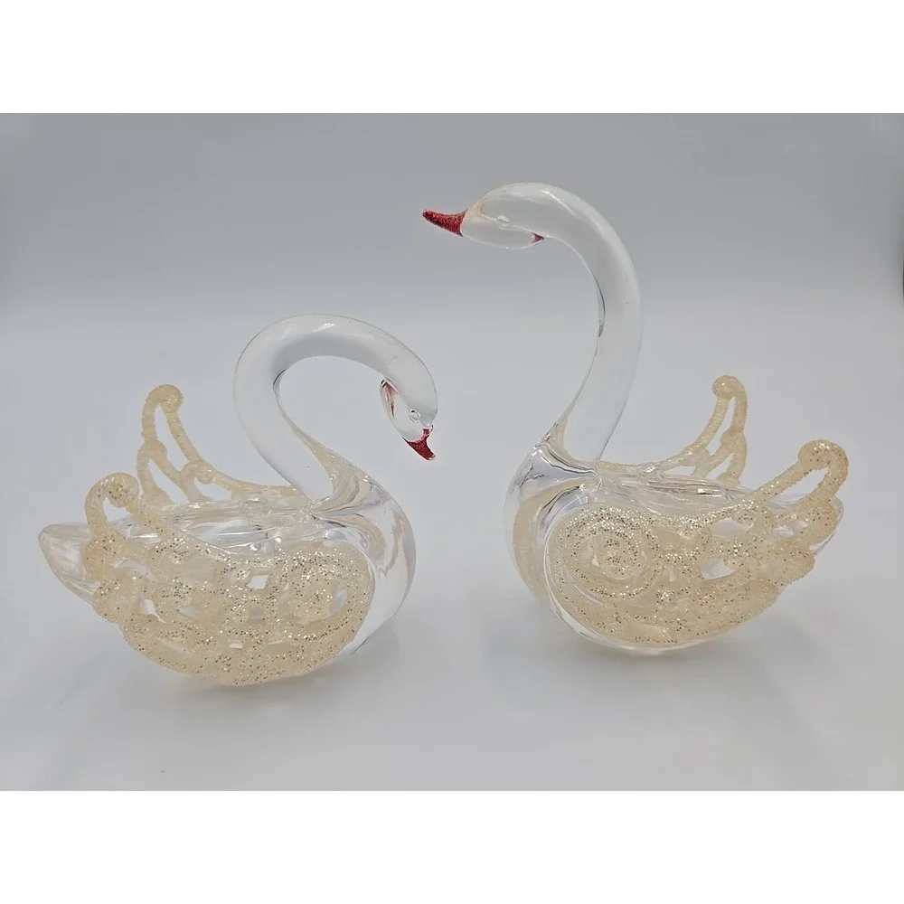 Vintage Miniature Plastic Swan Figurine Set Of 2 Swans Figurine‎ Ornament 3.5